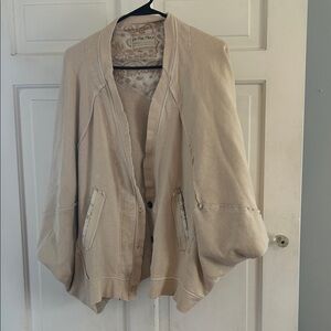 Free People Neutral Cream Open-Front Draped Jacket
